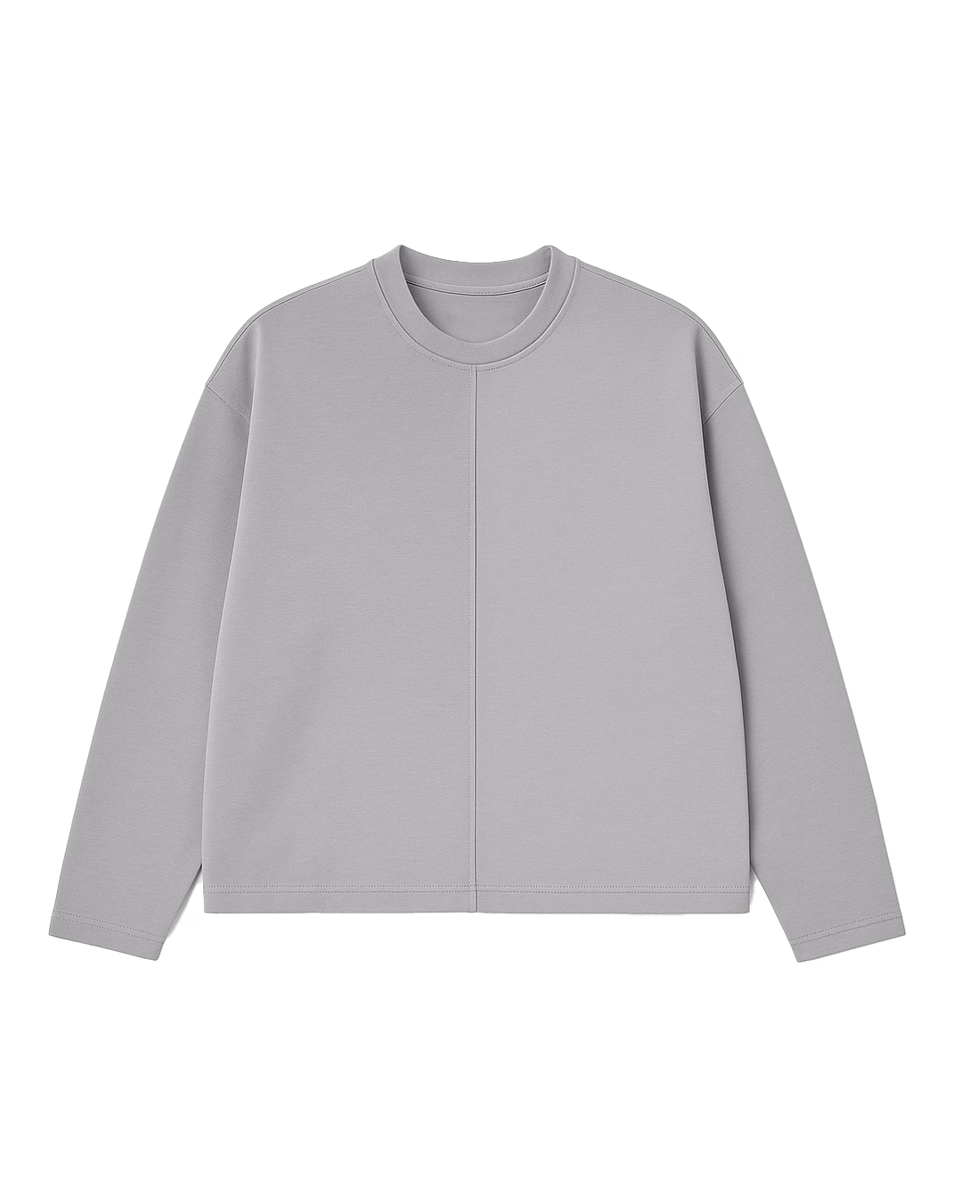 buzo justin gris de rustico de algodon color gris claro manga larga con cuello redondo y recorte central que divide textura rugosa de lisa